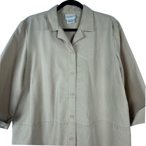 Jaclyn Smith‎ Classic Womens Button Down Shirt 3/4 Sleeve Tan Large